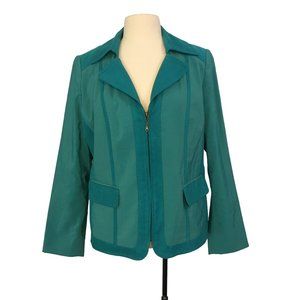 Tanjay Womens Green Zip Front 2 tone Blazer, Jacket, size 10, 42 bust